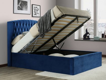 Bedmaster Warwick 4ft6 Double Blue Velvet Upholstered Fabric Ottoman Bed Frame