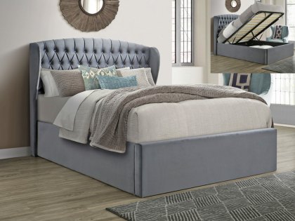 Bedmaster Warwick 4ft6 Double Grey Velvet Upholstered Fabric Ottoman Bed Frame