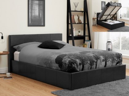 Birlea Berlin 4ft6 Double Black Upholstered Faux Leather Ottoman Bed Frame