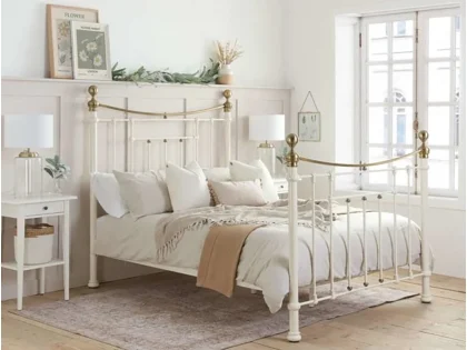 Birlea Bronte Cream and Antique Brass Metal Bed Frame