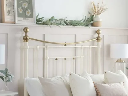 Birlea Bronte Cream and Antique Brass Metal Bed Frame