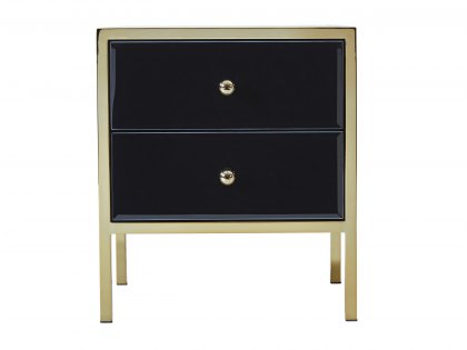 Birlea Fenwick Black Glass and Gold 2 Drawer Bedside Cabinet (Assembled)