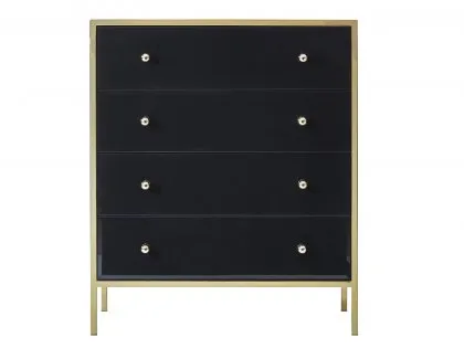Birlea Fenwick Black Glass and Gold 4 Drawer Chest of Drawers (Assembled)