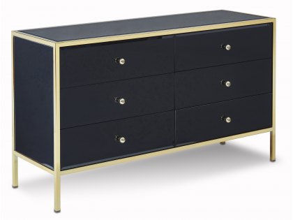 Birlea Fenwick Black Glass and Gold 6 Drawer Chest of Drawers (Assembled)