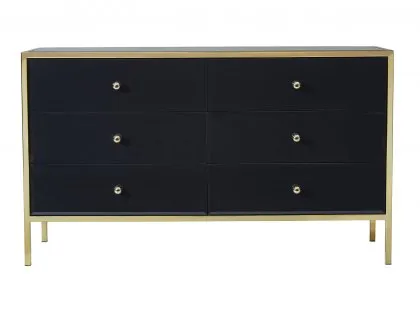 Birlea Fenwick Black Glass and Gold 6 Drawer Chest of Drawers (Assembled)