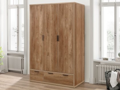 Birlea Stockwell Rustic Oak 3 Door 2 Drawer Triple Wardrobe (Flat Packed)