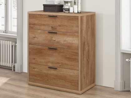 Birlea Stockwell Rustic Oak 4 Drawer Chest of Drawers (Flat Packed)