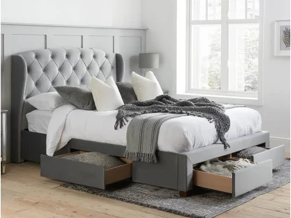 Birlea Hope 4ft6 Double Grey Velvet Fabric 4 Drawer Bed Frame