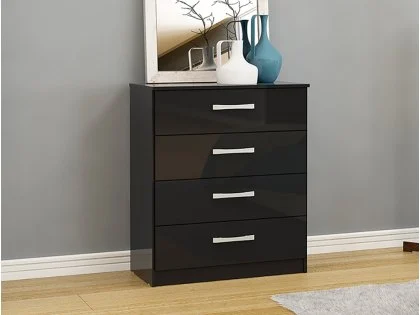 Birlea Lynx Black High Gloss 4 Drawer Chest of Drawers