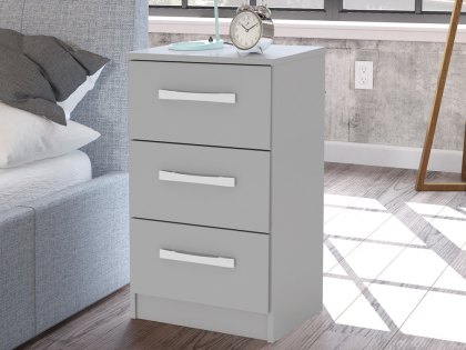 Birlea Lynx Grey High Gloss 3 Drawer Bedside Cabinet (Flat Packed)
