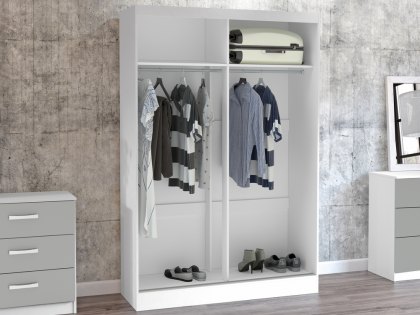 Birlea Lynx Grey High Gloss and White Sliding Door Mirrored Large Double Wardrobe (Flat Packed)