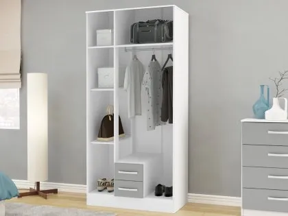 Birlea Lynx Grey High Gloss and White 3 Door 2 Drawer Mirrored Triple Wardrobe