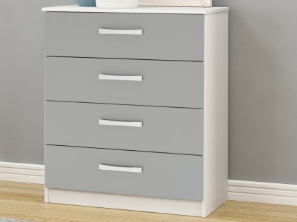 Birlea Lynx Grey High Gloss and White 4 Drawer Chest of Drawers (Flat Packed)