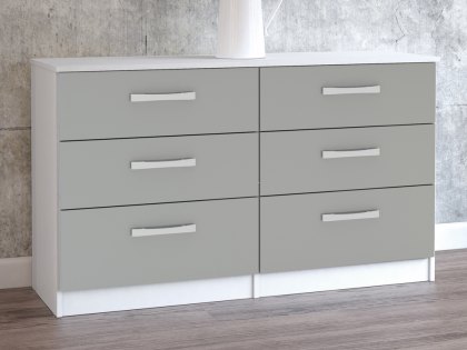 Birlea Lynx Grey High Gloss and White 6 Drawer Chest of Drawers (Flat Packed)