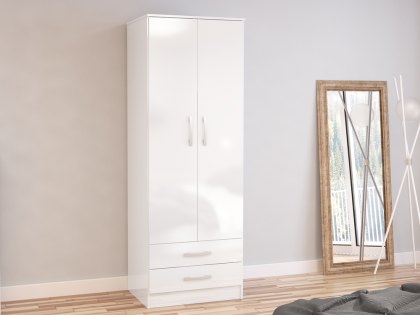 Birlea Lynx White High Gloss 2 Door 2 Drawer Double Wardrobe (Flat Packed)