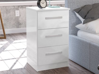 Birlea Lynx White High Gloss 3 Drawer Bedside Cabinet (Flat Packed)