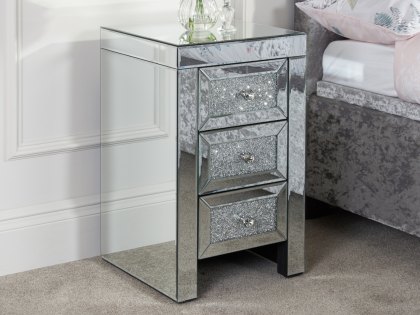 Birlea Vienna 3 Drawer Crushed Diamond Mirrored Bedside Cabinet (Assembled)