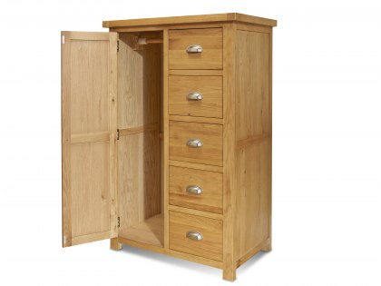 Birlea Woburn 1 Door 5 Drawer Oak Wooden Single Wardrobe (Flat Packed)
