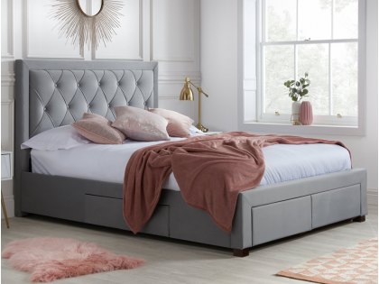 Birlea Woodbury 6ft Super King Size Grey Upholstered Fabric 4 Drawer Bed Frame