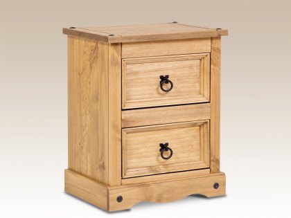Core Corona 2 Drawer Pine Wooden Small Bedside Cabinet (Flat Packed)