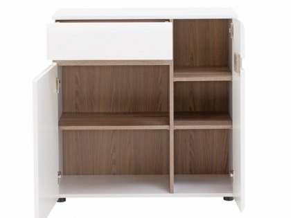 Furniture To Go Chelsea White High Gloss and Truffle Oak 1 Drawer 2 Door Sideboard (Flat Packed)