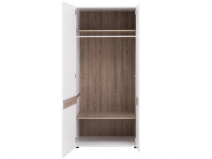 Furniture To Go Chelsea White High Gloss and Truffle Oak 2 Door Double Wardrobe (Flat Packed)