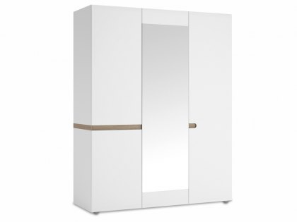 Furniture To Go Chelsea White High Gloss and Truffle Oak 3 Door Mirrored Triple Wardrobe (Flat Packe