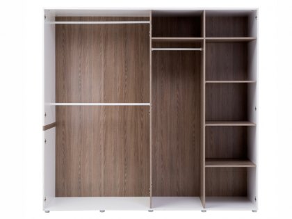 Furniture To Go Chelsea White High Gloss and Truffle Oak 4 Door Mirrored Large Wardrobe (Flat Packed