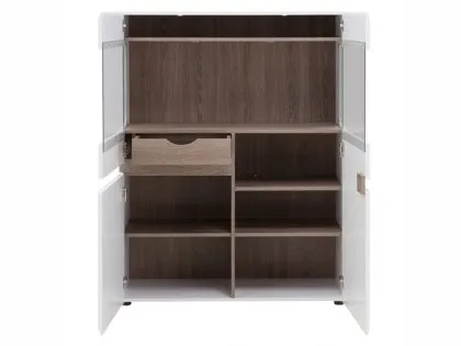 Furniture To Go Chelsea White High Gloss and Oak Low 109cm Wide Display Cabinet