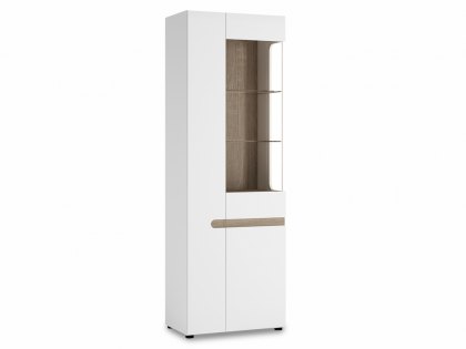 Furniture To Go Chelsea White High Gloss and Truffle Oak Tall Glazed Narrow Display Cabinet (LHD) (F