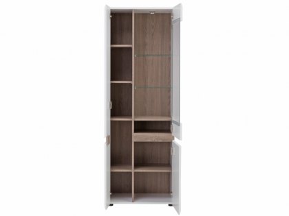 Furniture To Go Chelsea White High Gloss and Truffle Oak Tall Glazed Narrow Display Cabinet (LHD) (F
