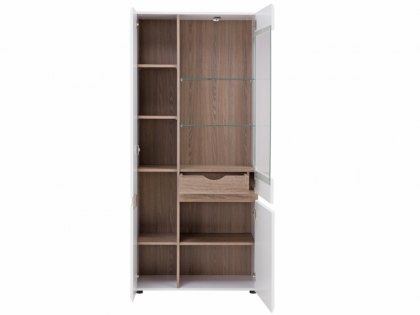 Furniture To Go Chelsea White High Gloss and Truffle Oak Tall Glazed Wide Display Cabinet (LHD) (Fla
