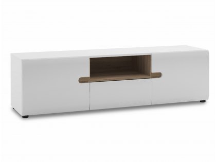 Furniture To Go Chelsea White High Gloss and Truffle Oak Wide TV Cabinet Opening (Flat Packed)