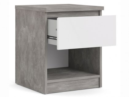 Furniture To Go Naia Concrete Grey and White High Gloss 1 Drawer Small Bedside Cabinet (Flat Packed)