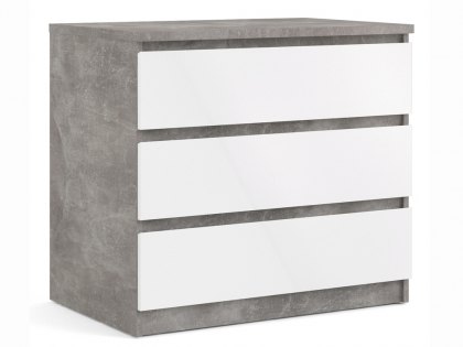 Furniture To Go Naia Concrete Grey and White High Gloss 3 Drawer Chest of Drawers (Flat Packed)