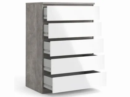 Furniture To Go Naia Grey and White High Gloss 5 Drawer Chest of Drawers
