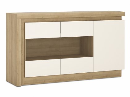 Furniture To Go Lyon White High Gloss and Riviera Oak 3 Door Glazed Sideboard (Flat Packed)