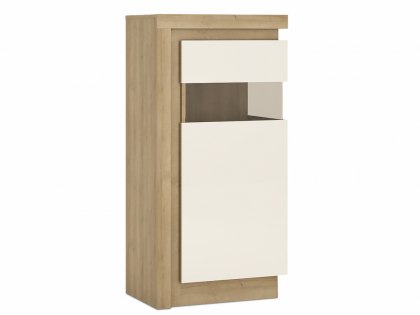 Furniture To Go Lyon White High Gloss and Riviera Oak Narrow Display Cabinet (RHD) (Flat Packed)
