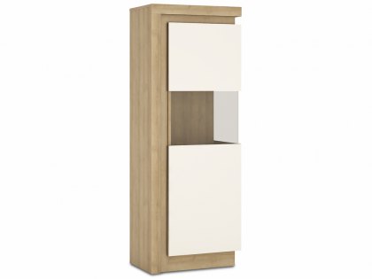 Furniture To Go Lyon White High Gloss and Riviera Oak Tall Narrow Display Cabinet (RHD) (Flat Packed
