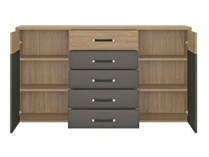 Furniture To Go Monaco Oak and Black 2 Door 5 Drawer Wide Cupboard