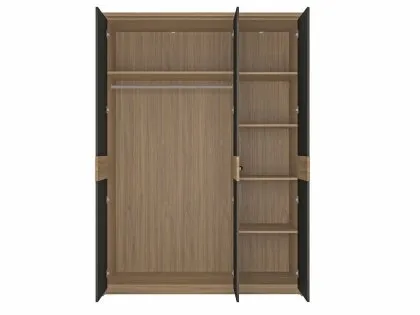 Furniture To Go Monaco Oak and Black 3 Door Mirrored Triple Wardrobe
