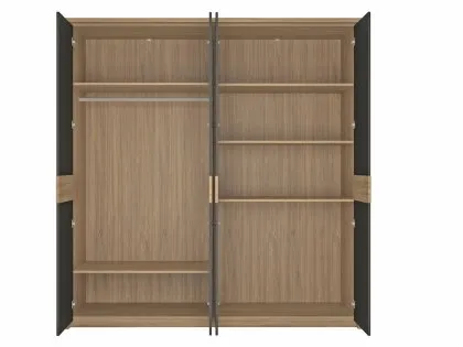 Furniture To Go Monaco Oak and Black 4 Door Mirrored Large Wardrobe