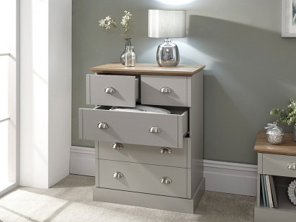 GFW Kendal Light Grey and Oak 2+3 Drawer Chest of Drawers (Flat Packed)