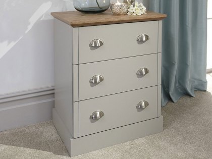 GFW Kendal Light Grey and Oak 3 Drawer Chest of Drawers (Flat Packed)