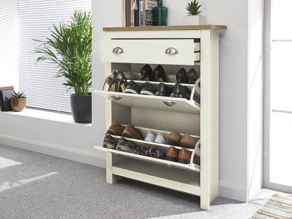 GFW Lancaster Cream and Oak 2 Door 1 Drawer Shoe Cabinet (Flat Packed)