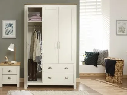 GFW Lancaster Cream and Oak 3 Door 2 Drawer Wardrobe