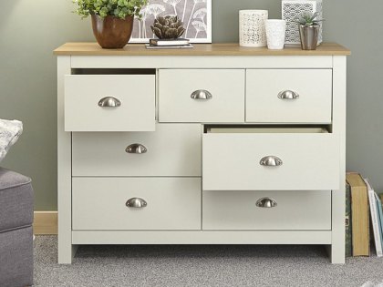 GFW Lancaster Cream and Oak 7 Drawer Merchant Chest of Drawers (Flat Packed)