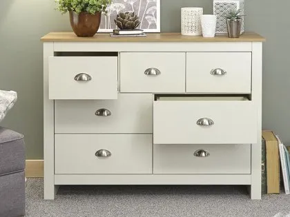 GFW Lancaster Cream and Oak 7 Drawer Merchant Chest of Drawers