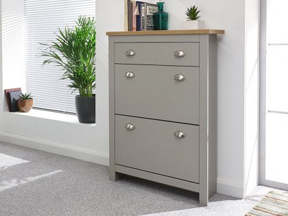 GFW Lancaster Grey and Oak 2 Door 1 Drawer Shoe Cabinet (Flat Packed)