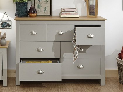GFW Lancaster Grey and Oak 7 Drawer Merchant Chest of Drawers (Flat Packed)